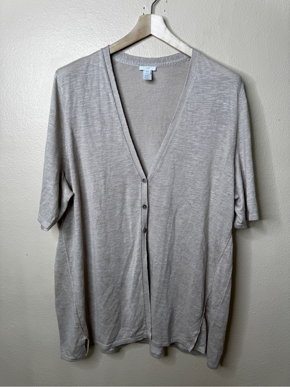 J. Jill Women’s 3X Beige Linen Blend Short Sleeve Button Front Cardigan Top
